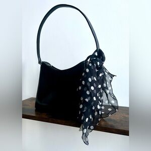 Vintage Made in Italy 100% Silk Polka Dot Scarf Black White